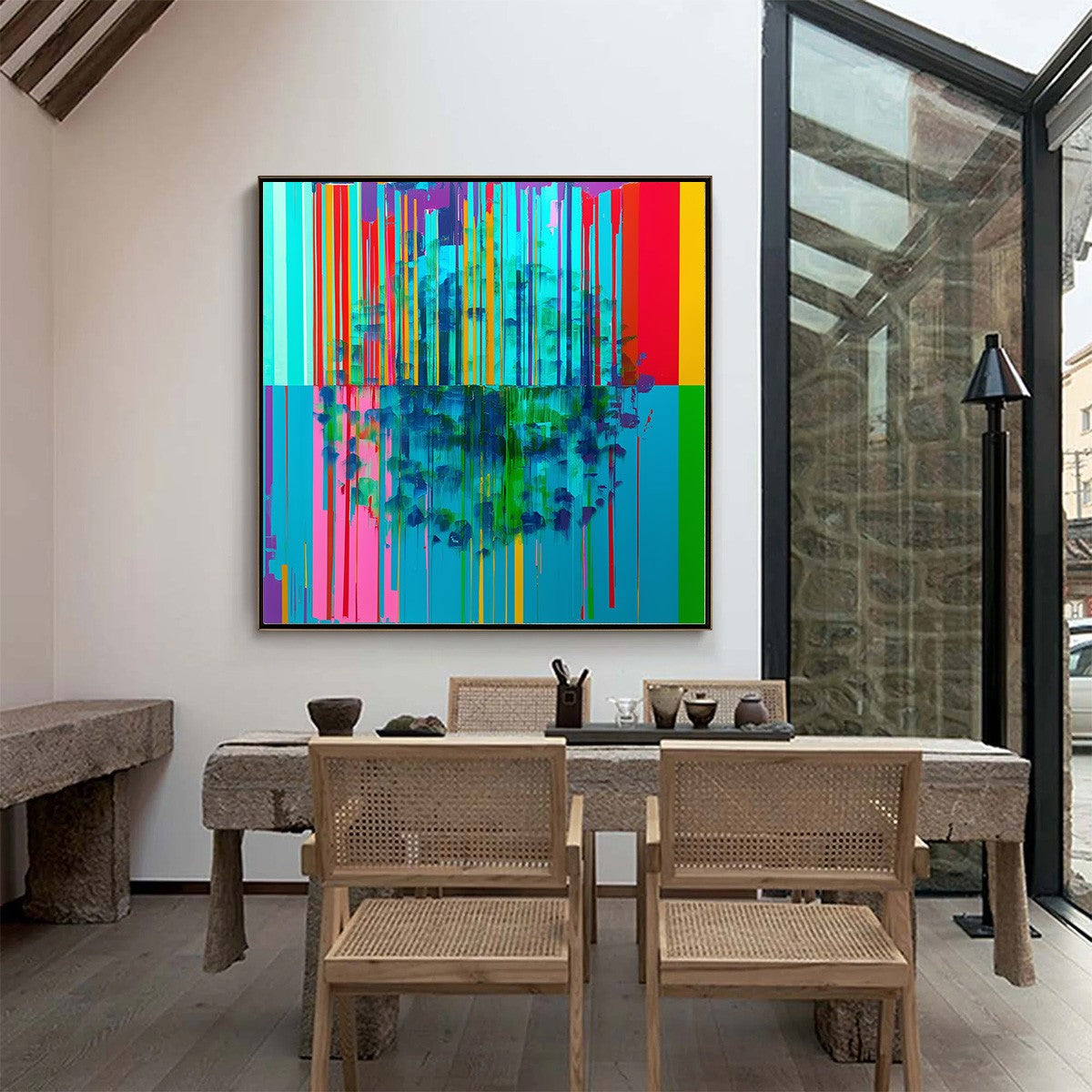 REFLECTED GLITCH: Vibrant Abstract Glitch Art Oil Painting