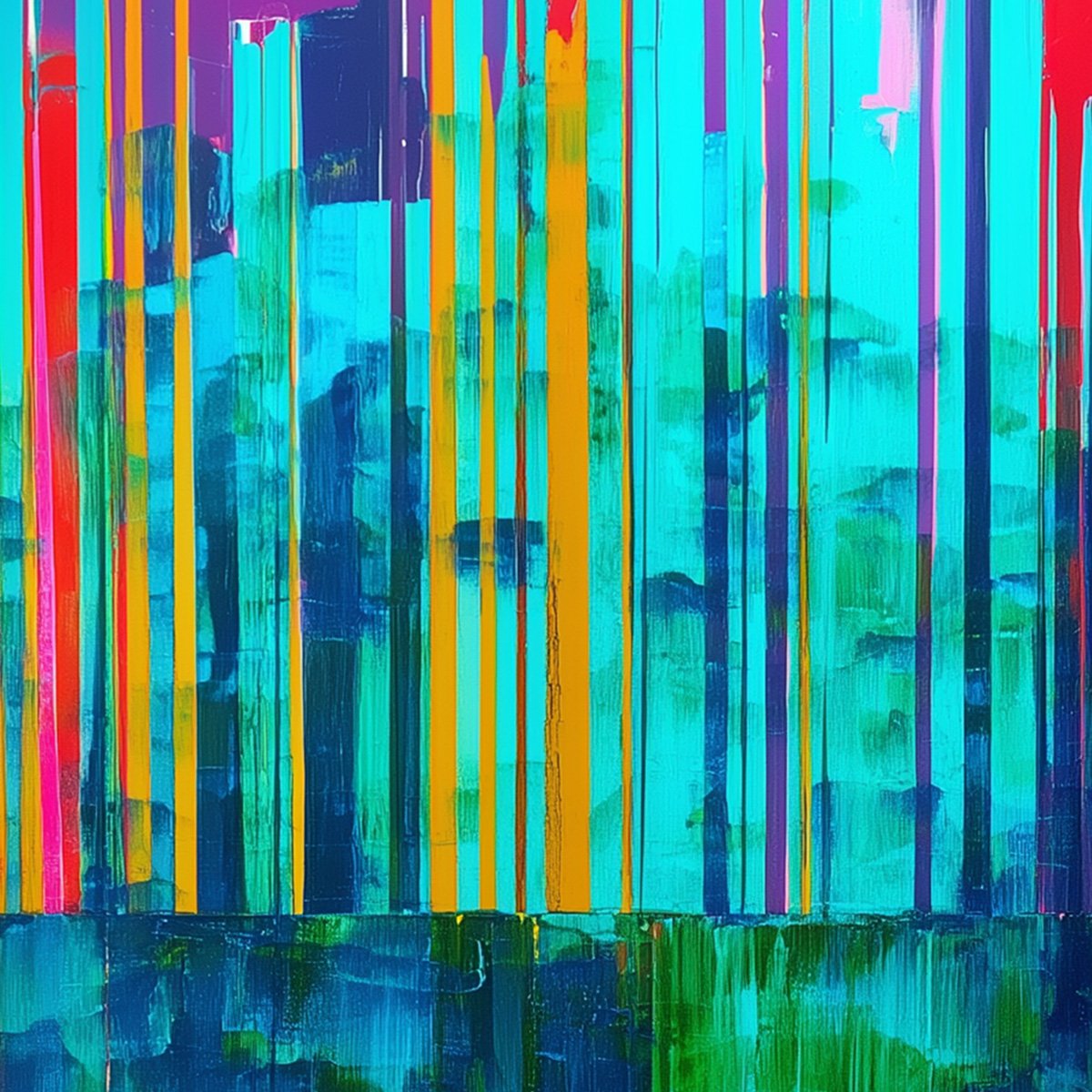 REFLECTED GLITCH: Vibrant Abstract Glitch Art Oil Painting