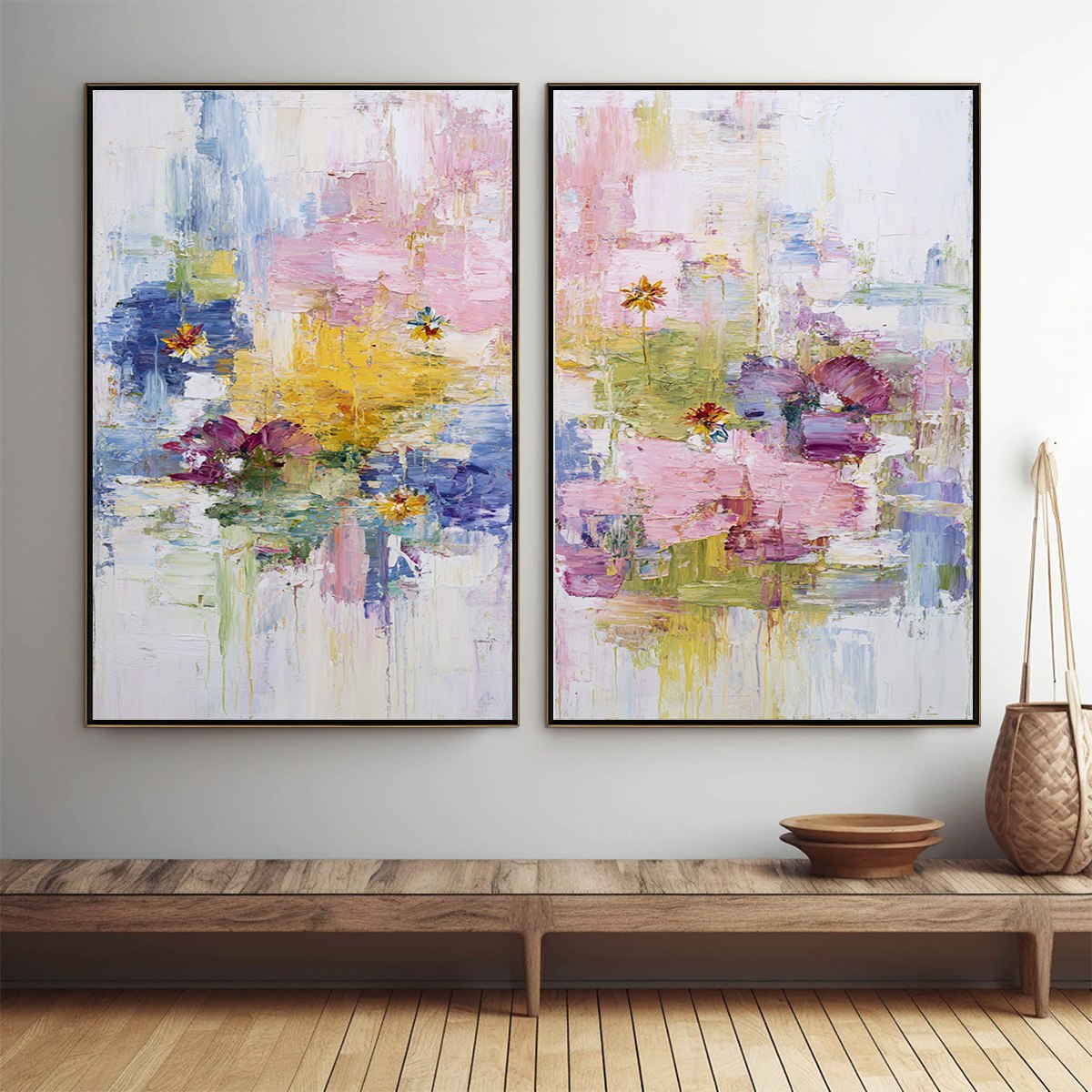 REFLECTIONS IN BLOOM: Colorful Abstract Floral Palette Knife Painting Set