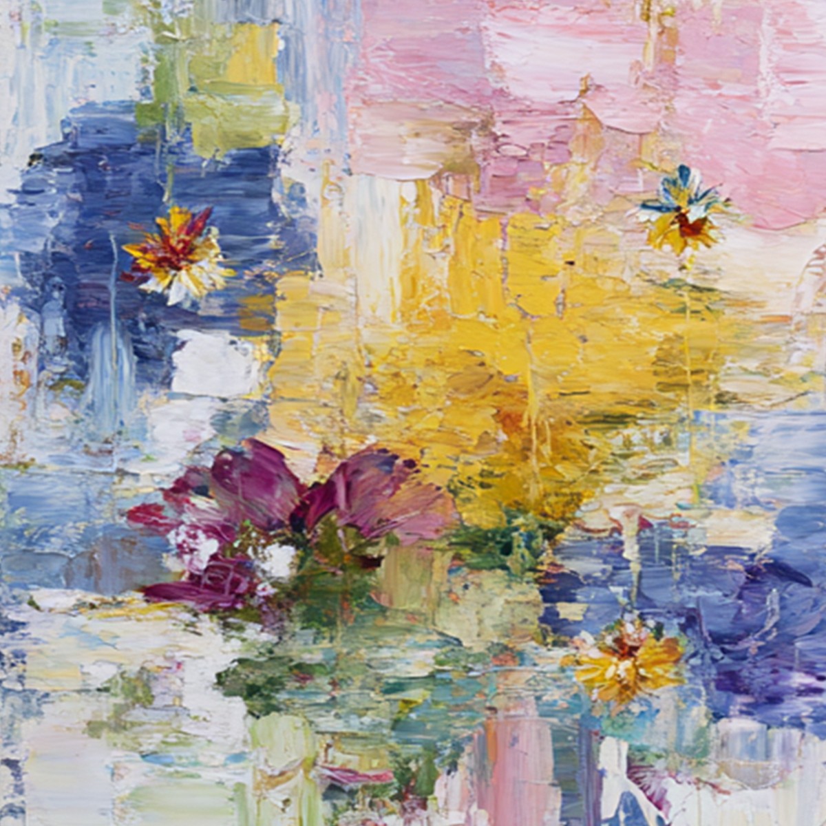 REFLECTIONS IN BLOOM: Colorful Abstract Floral Palette Knife Painting Set