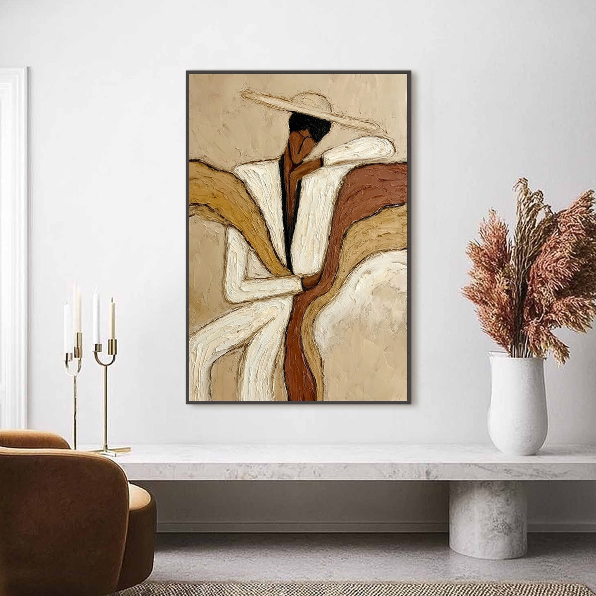 REPOSE: Textured Abstract Figure Painting in Neutral Tones