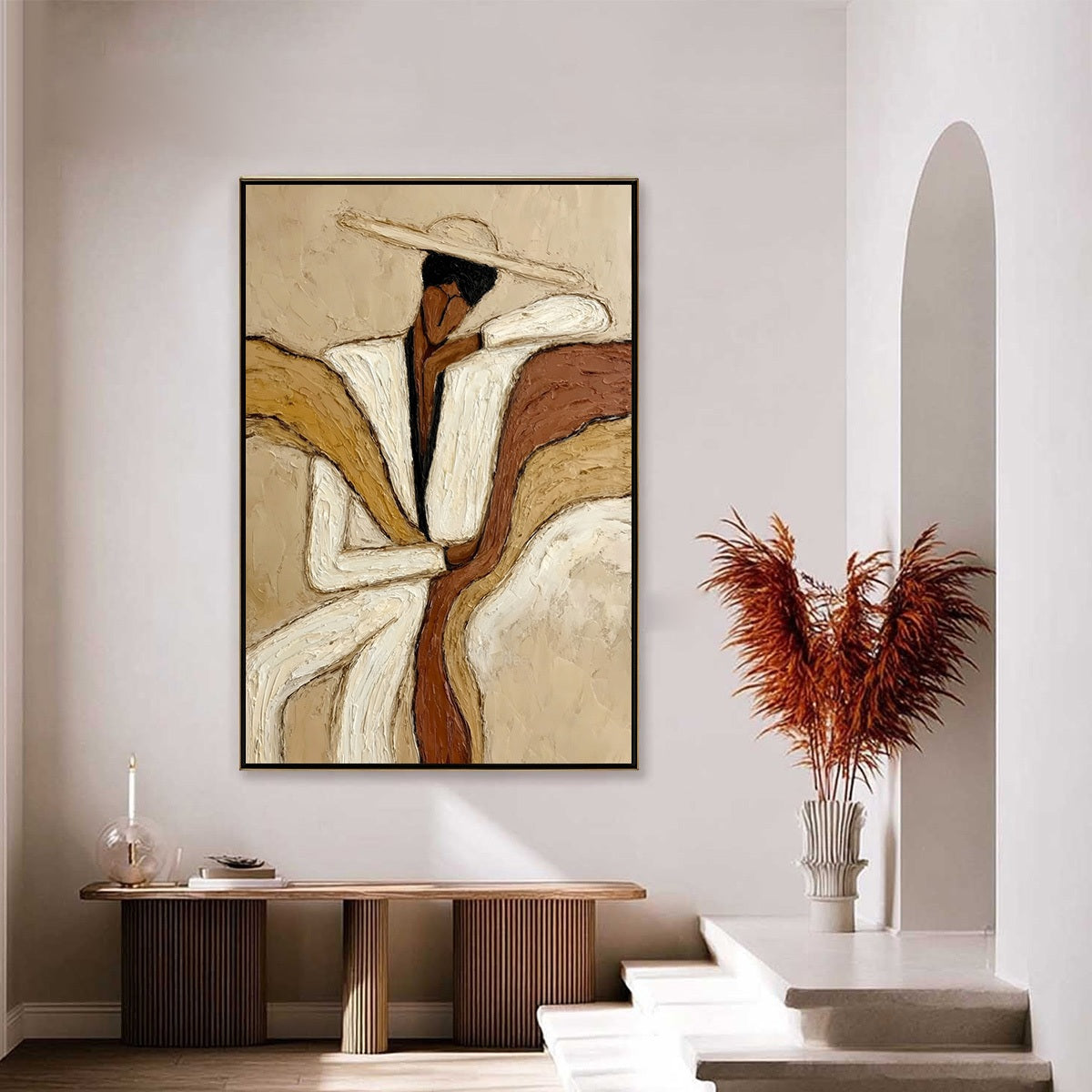 REPOSE: Textured Abstract Figure Painting in Neutral Tones