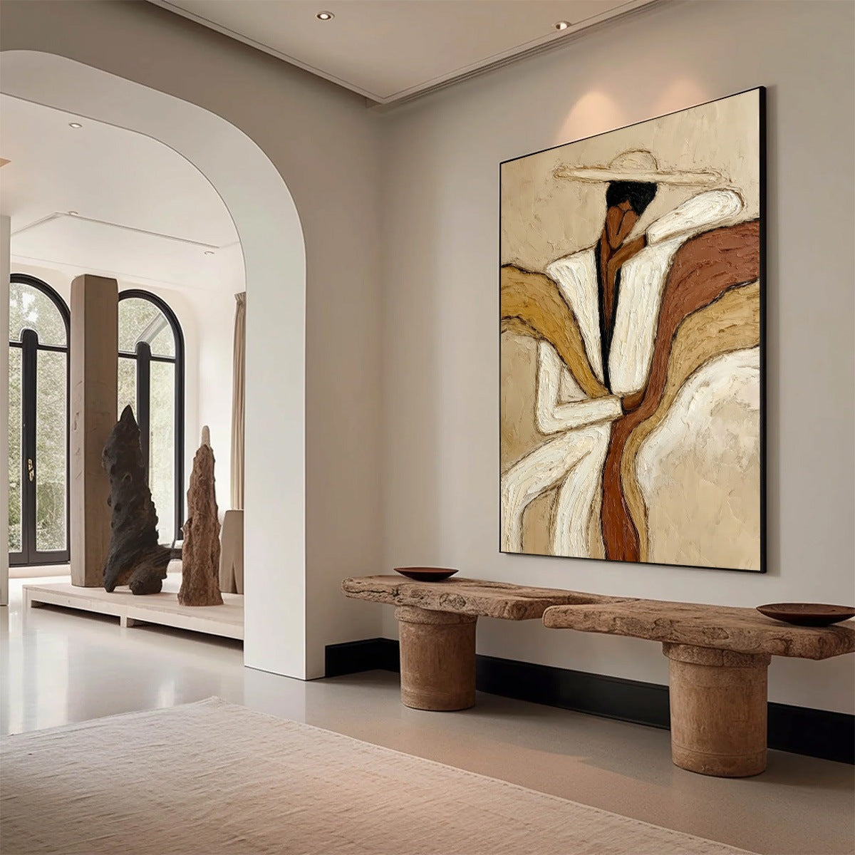 REPOSE: Textured Abstract Figure Painting in Neutral Tones