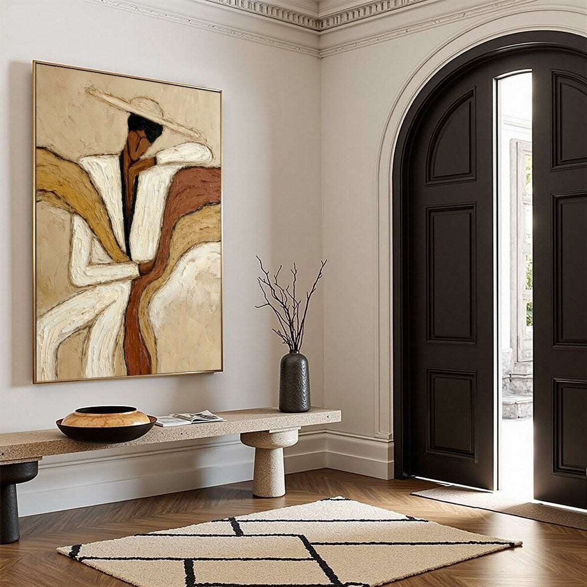 REPOSE: Textured Abstract Figure Painting in Neutral Tones