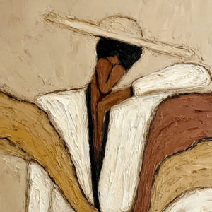 REPOSE: Textured Abstract Figure Painting in Neutral Tones