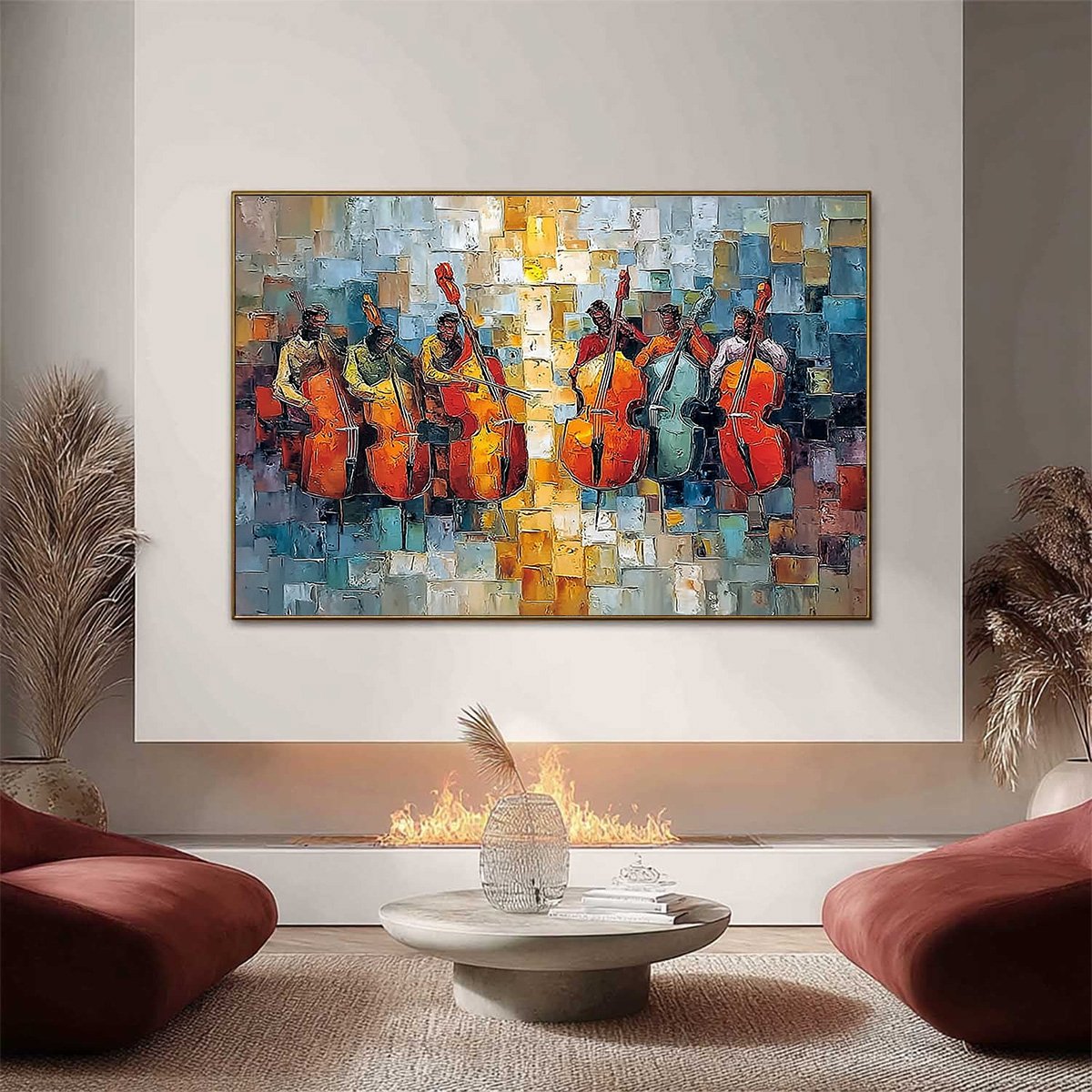 RHYTHM IN HUE: Textured Palette Knife Painting of a Cello Ensemble