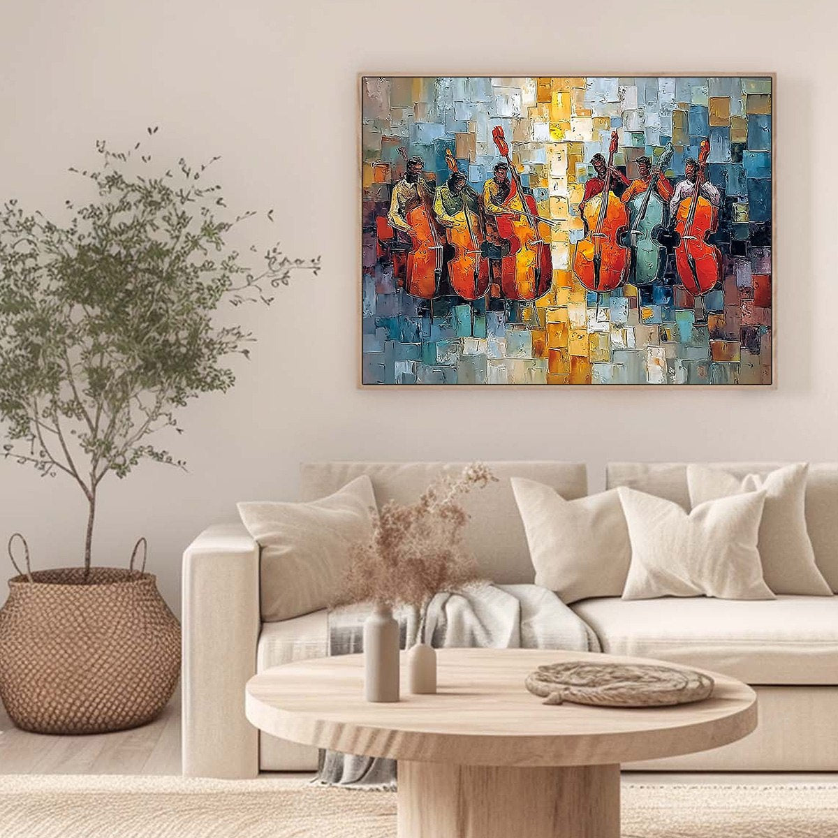 RHYTHM IN HUE: Textured Palette Knife Painting of a Cello Ensemble