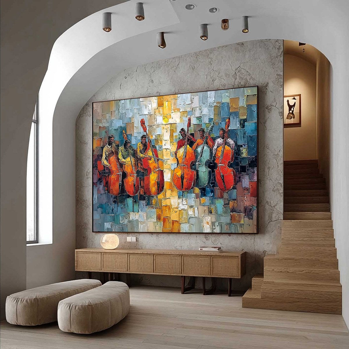 RHYTHM IN HUE: Textured Palette Knife Painting of a Cello Ensemble
