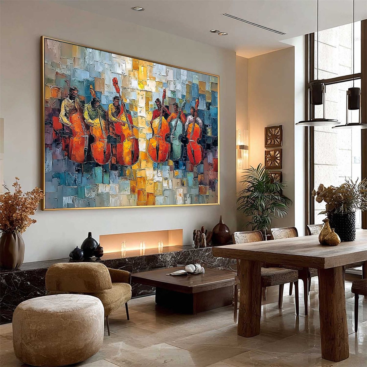 RHYTHM IN HUE: Textured Palette Knife Painting of a Cello Ensemble