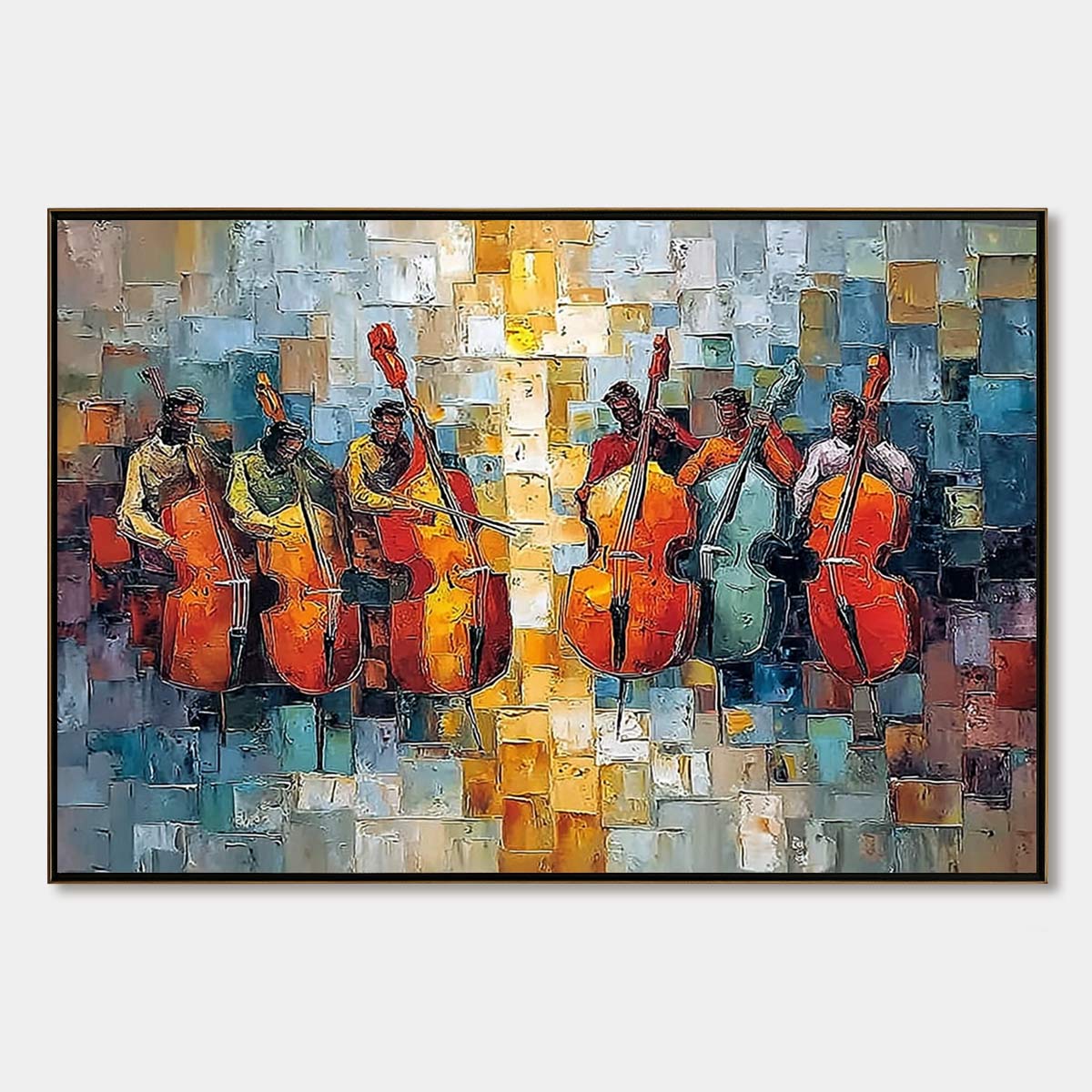 RHYTHM IN HUE: Textured Palette Knife Painting of a Cello Ensemble