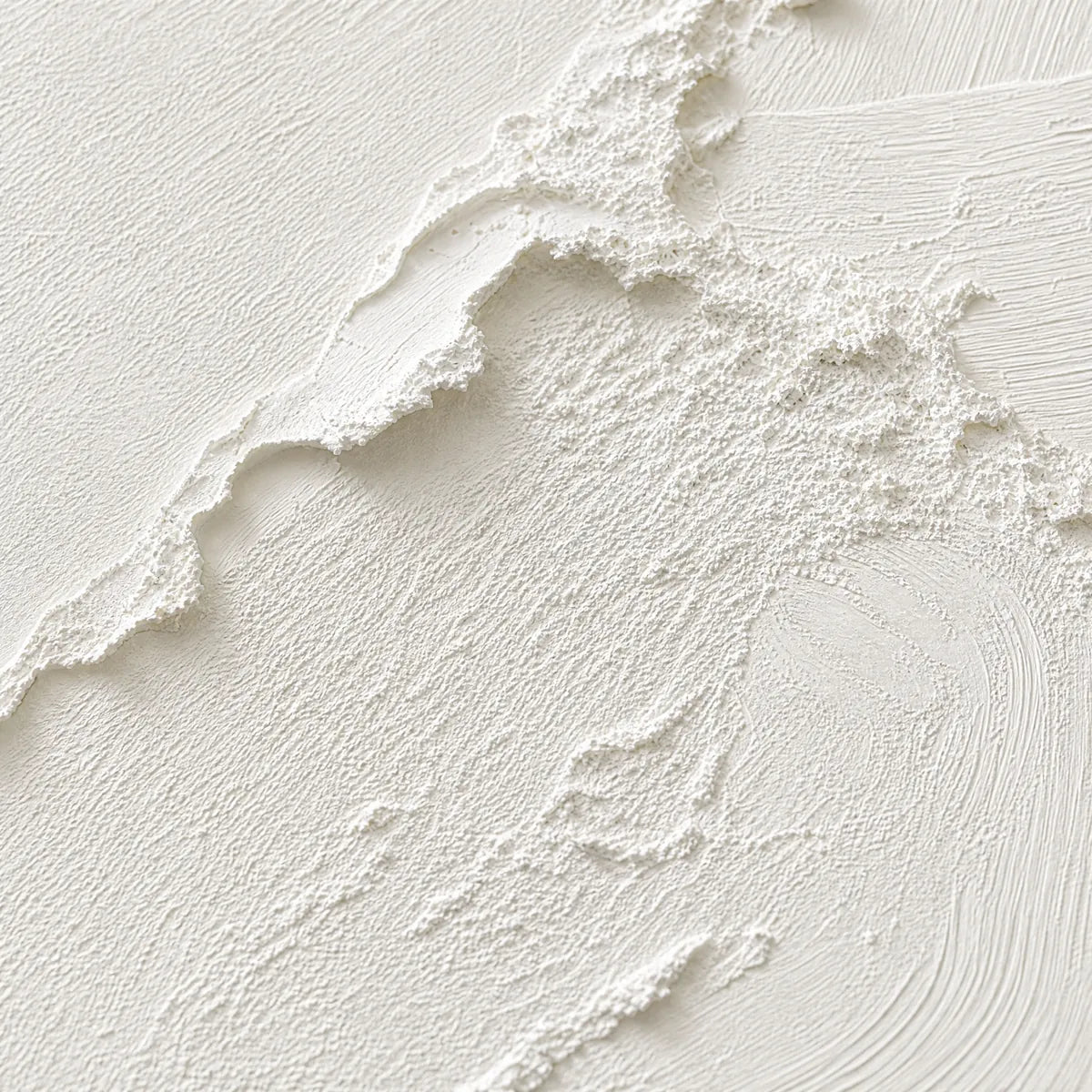 Heavily textured white Wabi Sabi wall art with sculpted abstract acrylic surface