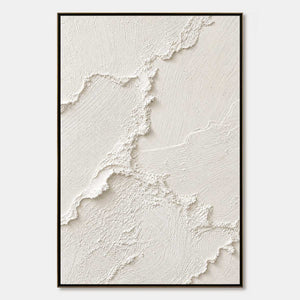 Heavily textured white minimalist Wabi Sabi wall art with raised acrylic layers