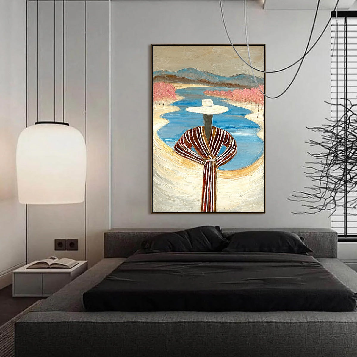 RIVER BLUSH: Textured Figurative Landscape Painting of Woman by Water