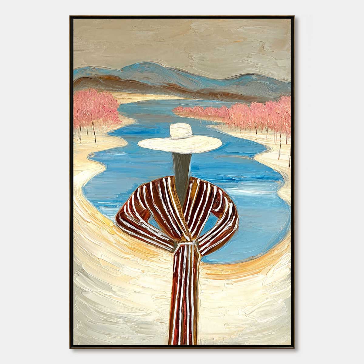 RIVER BLUSH: Textured Figurative Landscape Painting of Woman by Water