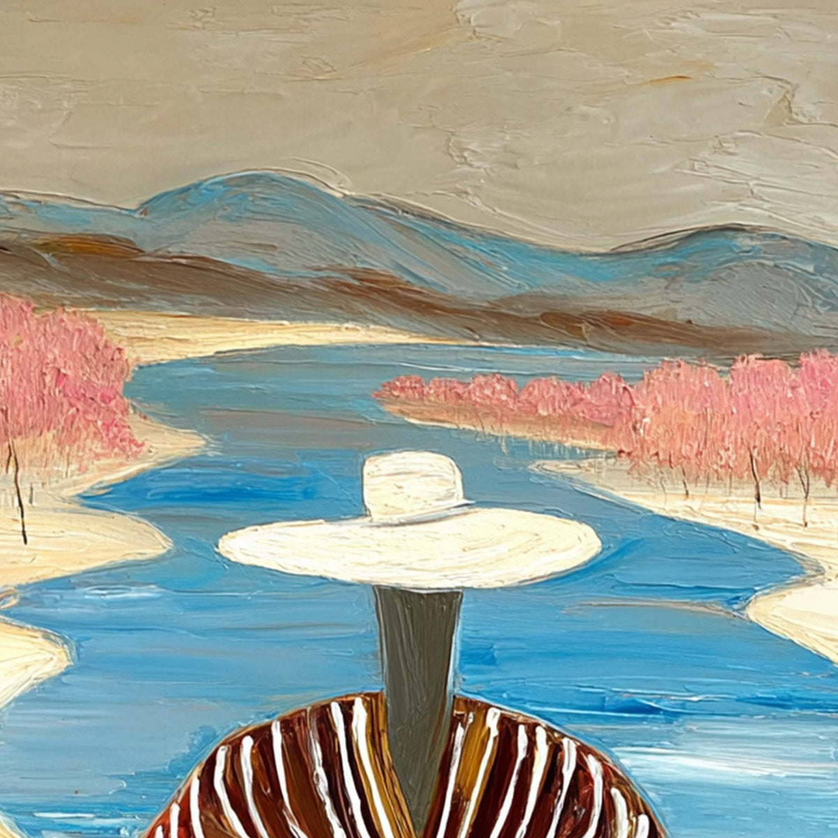RIVER BLUSH: Textured Figurative Landscape Painting of Woman by Water
