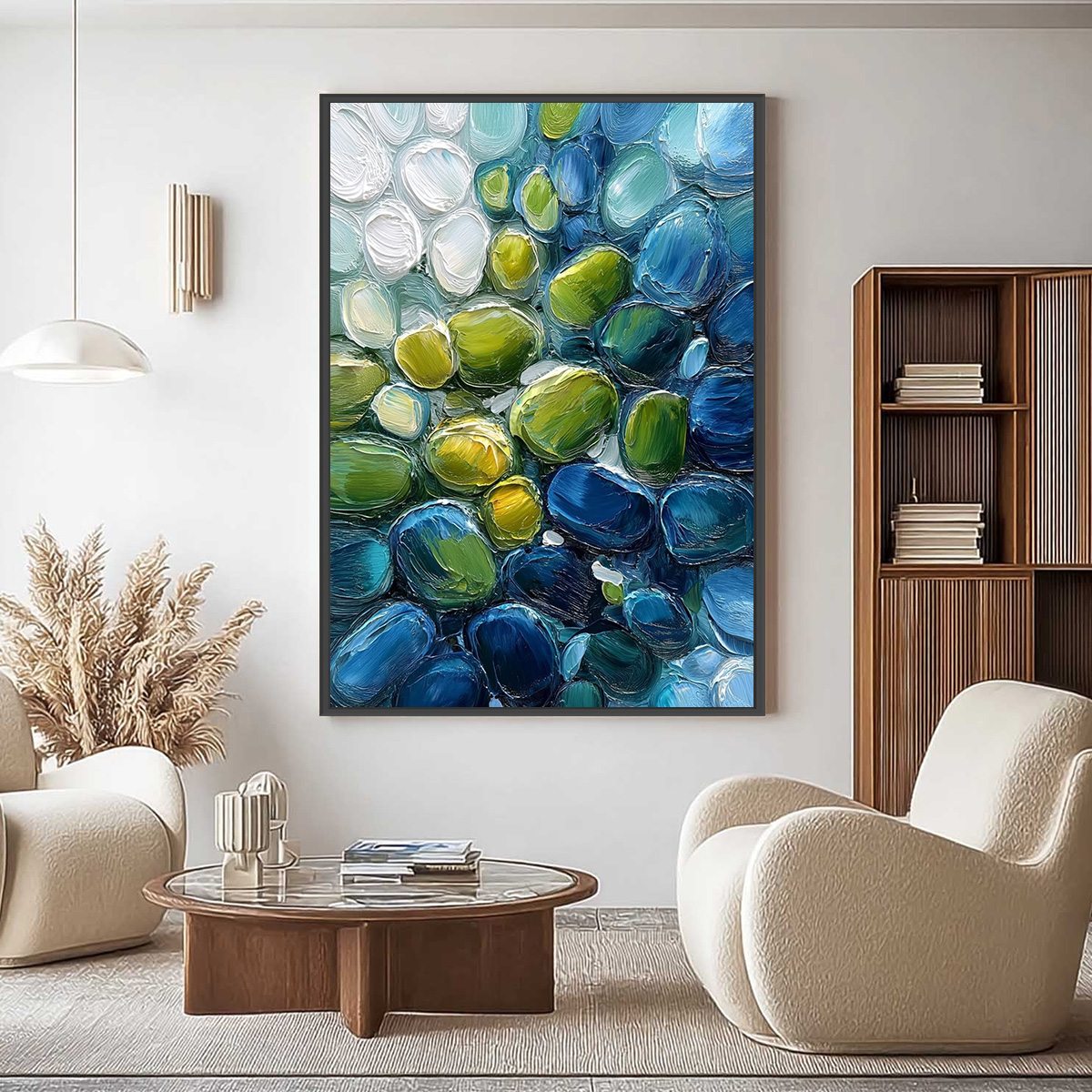 RIVER GEMS: Abstract Impasto Textured Blue and Green Painting