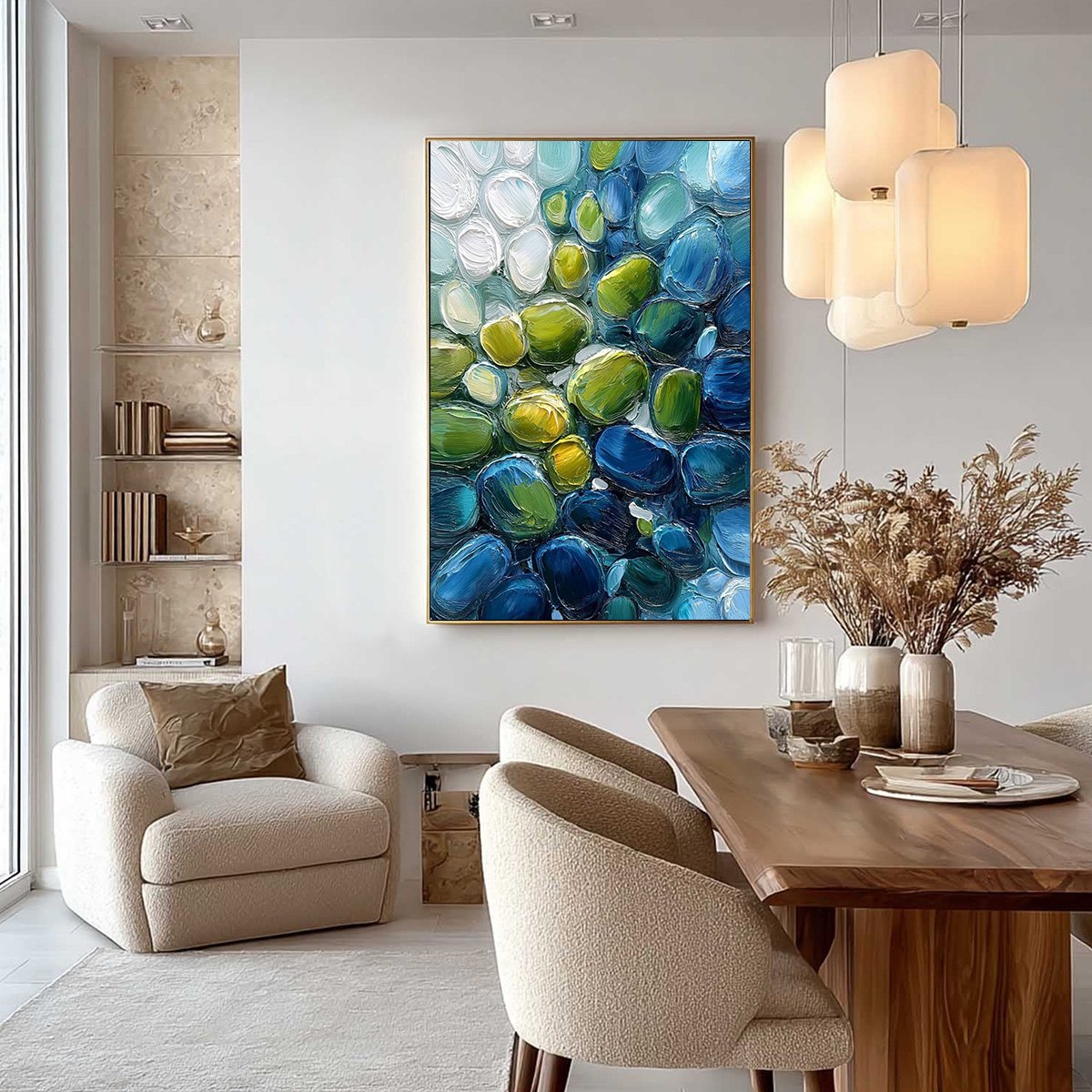 RIVER GEMS: Abstract Impasto Textured Blue and Green Painting
