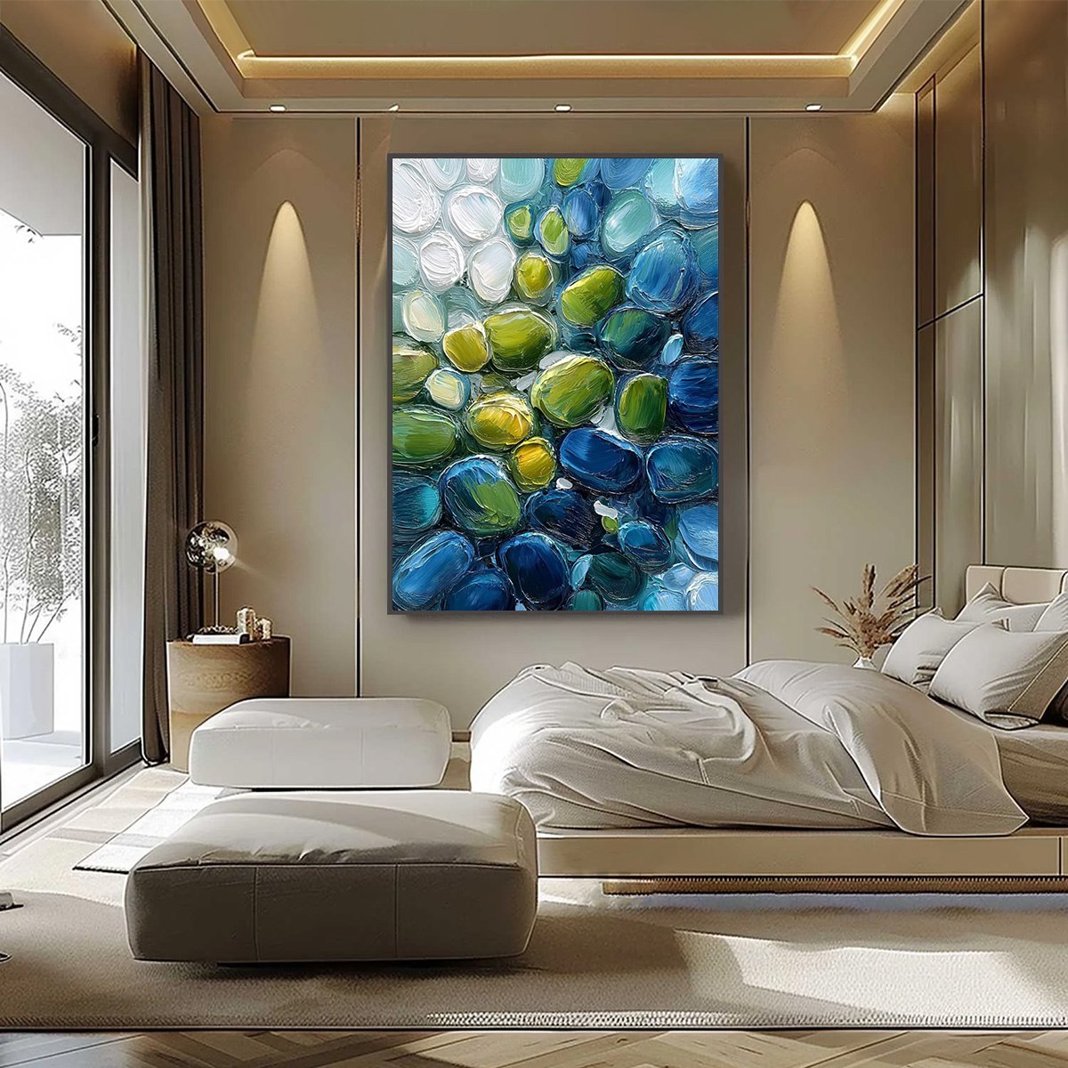 RIVER GEMS: Abstract Impasto Textured Blue and Green Painting