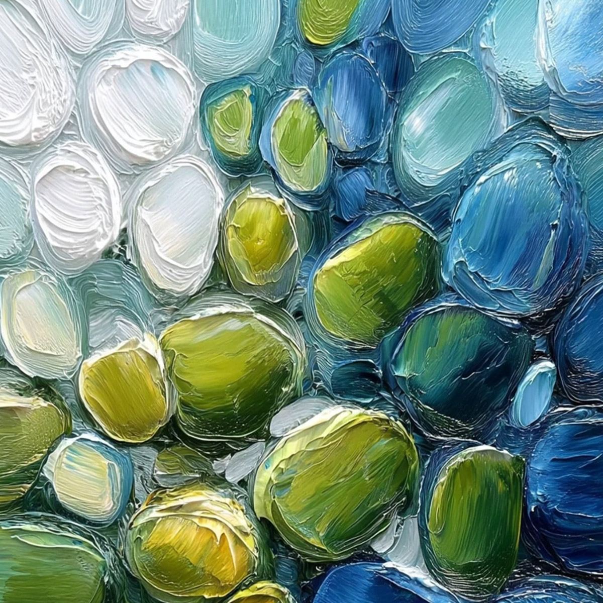 RIVER GEMS: Abstract Impasto Textured Blue and Green Painting