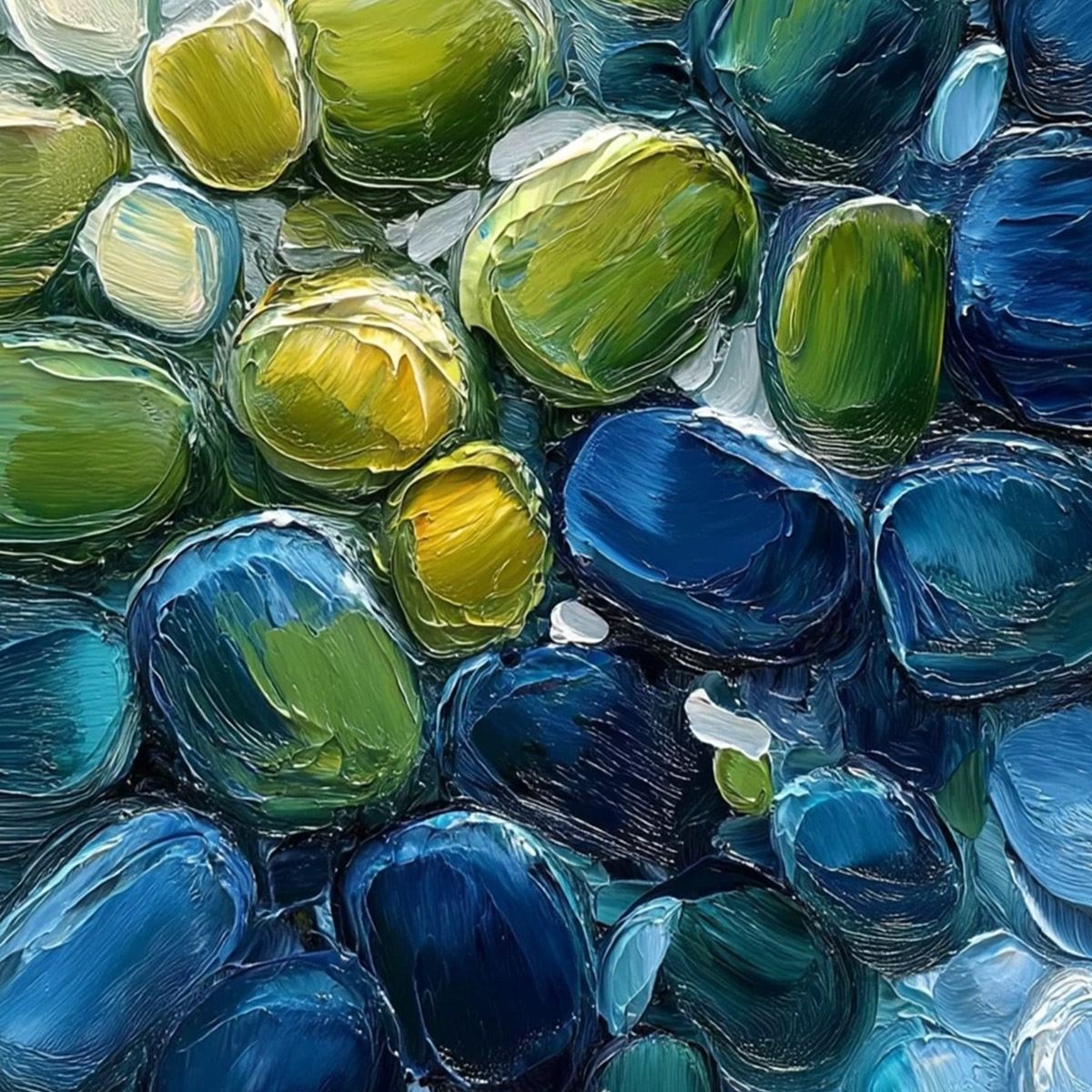 RIVER GEMS: Abstract Impasto Textured Blue and Green Painting