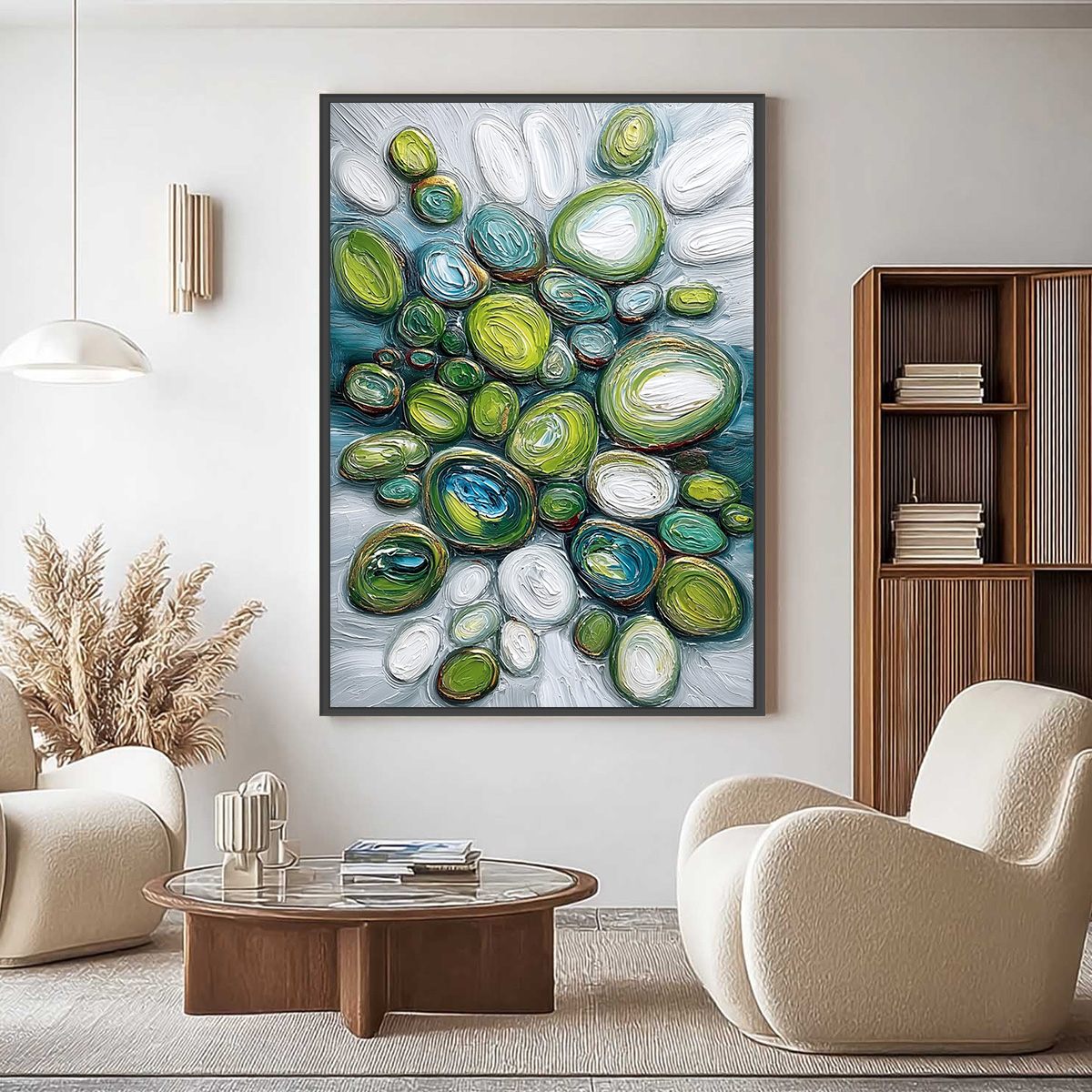 RIVER GEMS: Textured Wabi Sabi Abstract Painting of River Stones