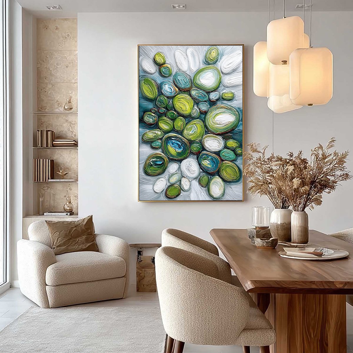 RIVER GEMS: Textured Wabi Sabi Abstract Painting of River Stones