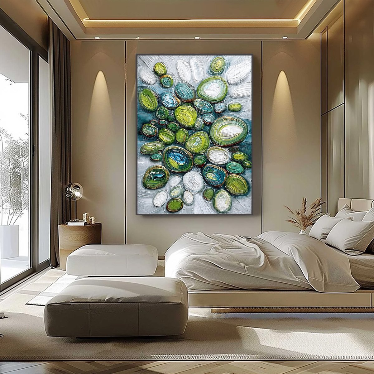 RIVER GEMS: Textured Wabi Sabi Abstract Painting of River Stones