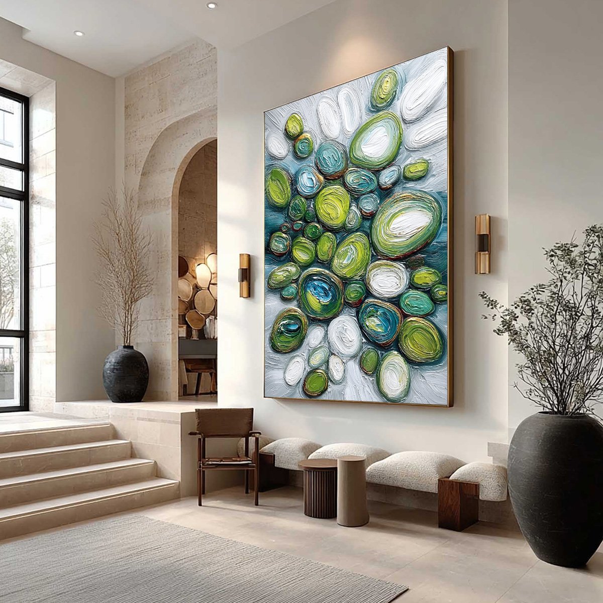 RIVER GEMS: Textured Wabi Sabi Abstract Painting of River Stones
