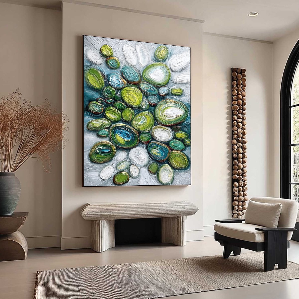 RIVER GEMS: Textured Wabi Sabi Abstract Painting of River Stones