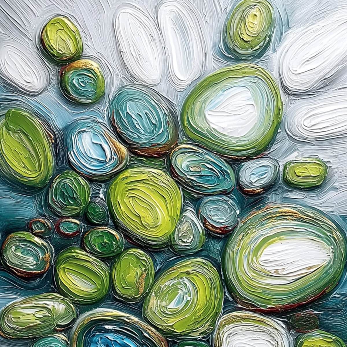 RIVER GEMS: Textured Wabi Sabi Abstract Painting of River Stones