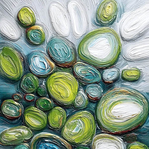 RIVER GEMS: Textured Wabi Sabi Abstract Painting of River Stones