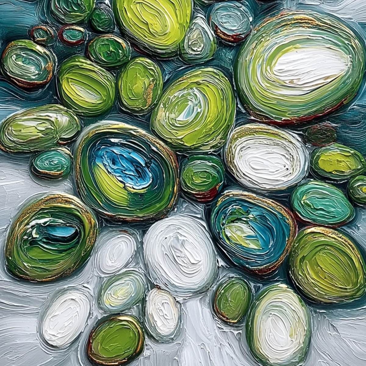 RIVER GEMS: Textured Wabi Sabi Abstract Painting of River Stones