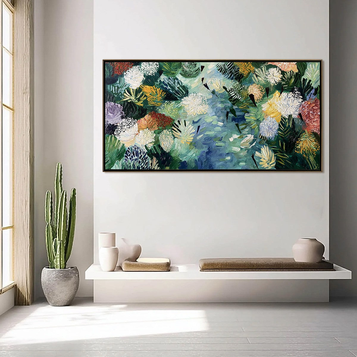 RIVER OF BLOOMS: Textured Palette Knife Abstract Floral Painting