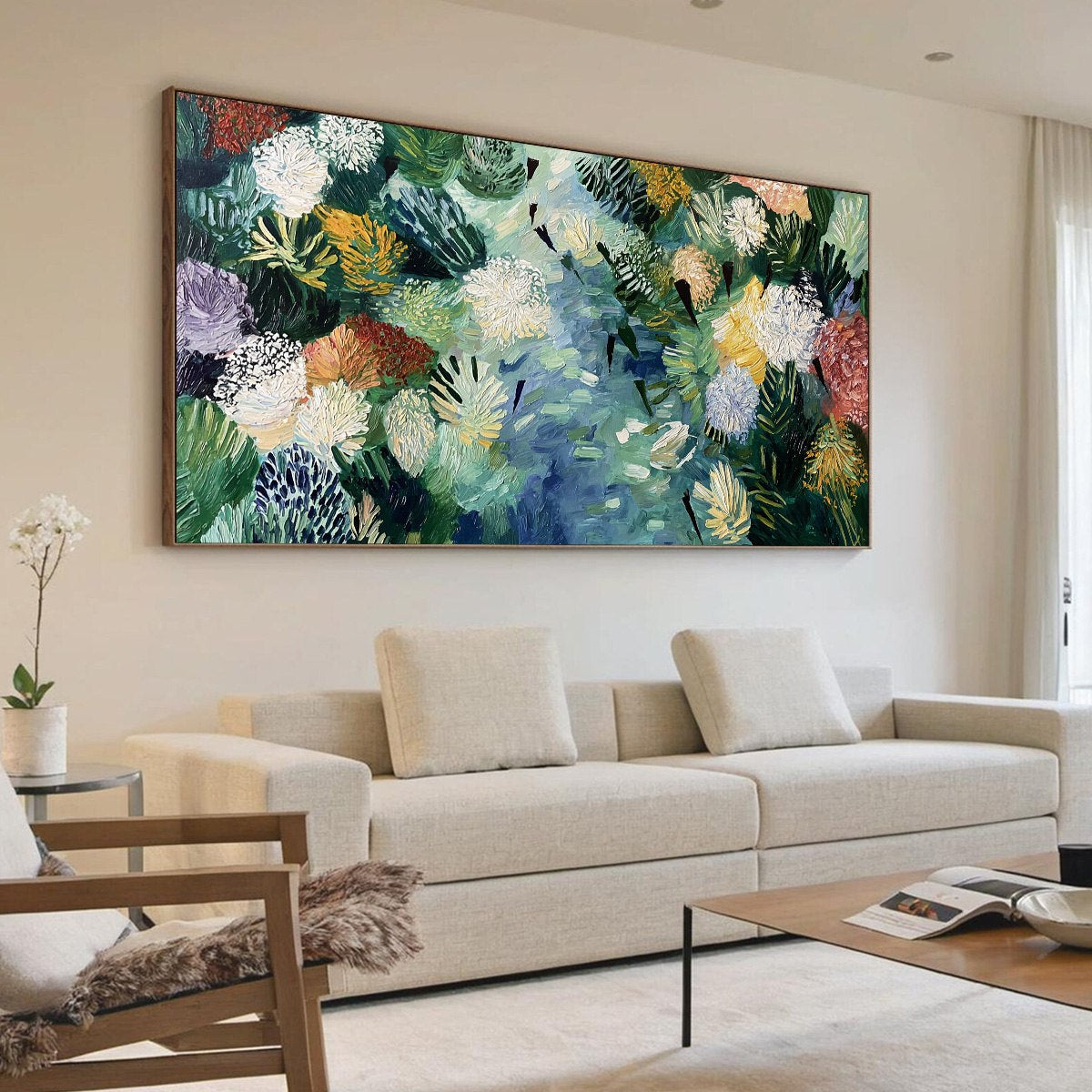 RIVER OF BLOOMS: Textured Palette Knife Abstract Floral Painting
