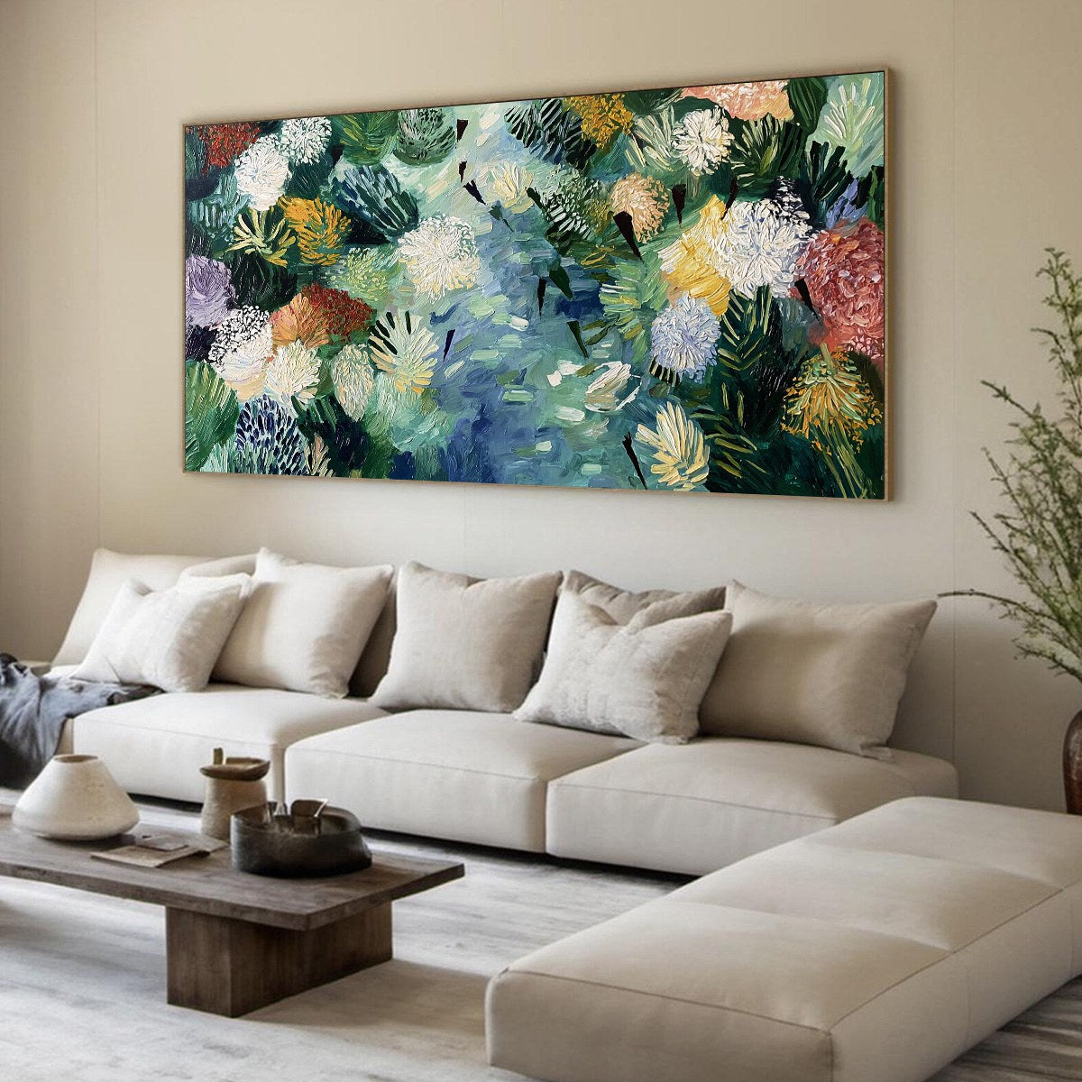 RIVER OF BLOOMS: Textured Palette Knife Abstract Floral Painting