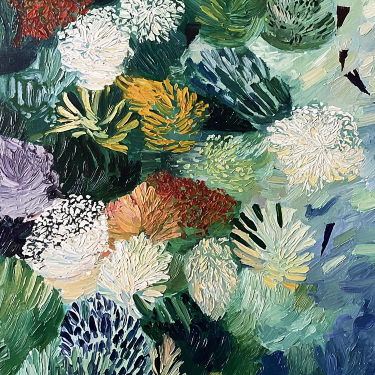 RIVER OF BLOOMS: Textured Palette Knife Abstract Floral Painting