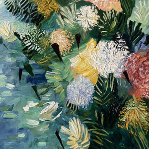 RIVER OF BLOOMS: Textured Palette Knife Abstract Floral Painting