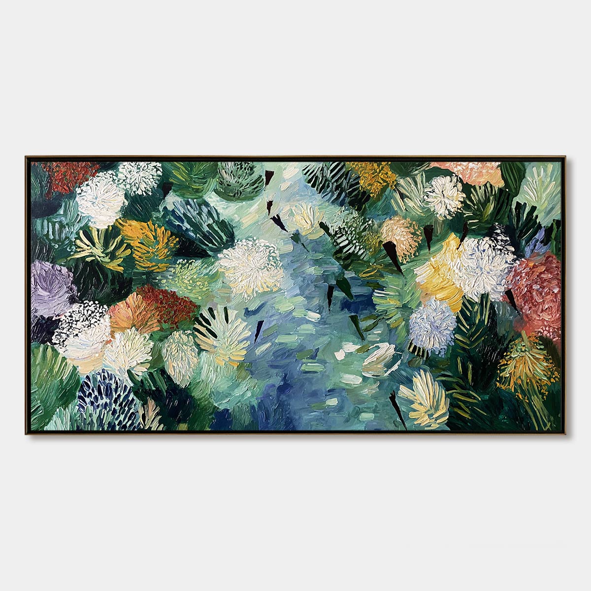 RIVER OF BLOOMS: Textured Palette Knife Abstract Floral Painting