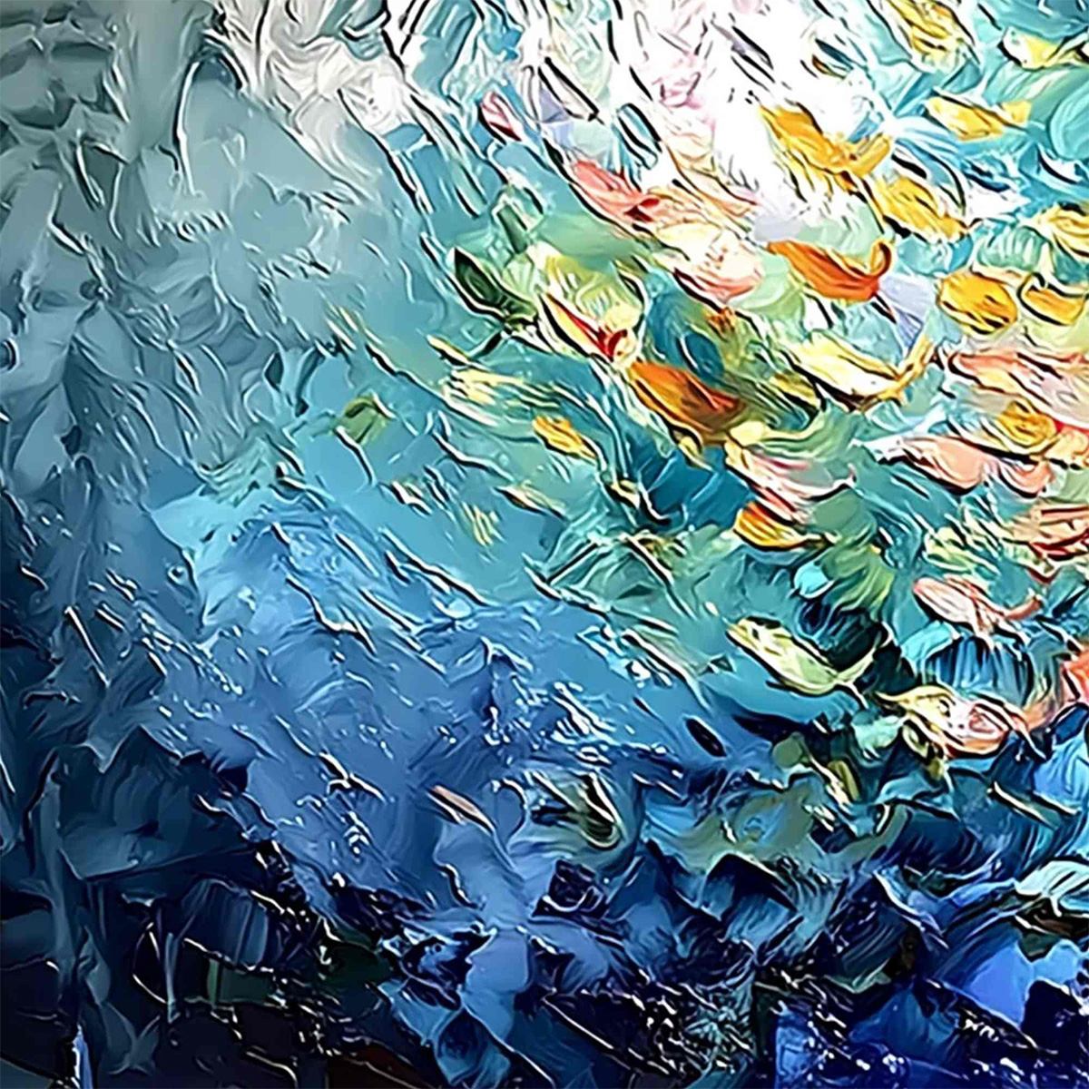 RIVER OF LIFE: Colorful Abstract Fish School Impasto Oil Painting