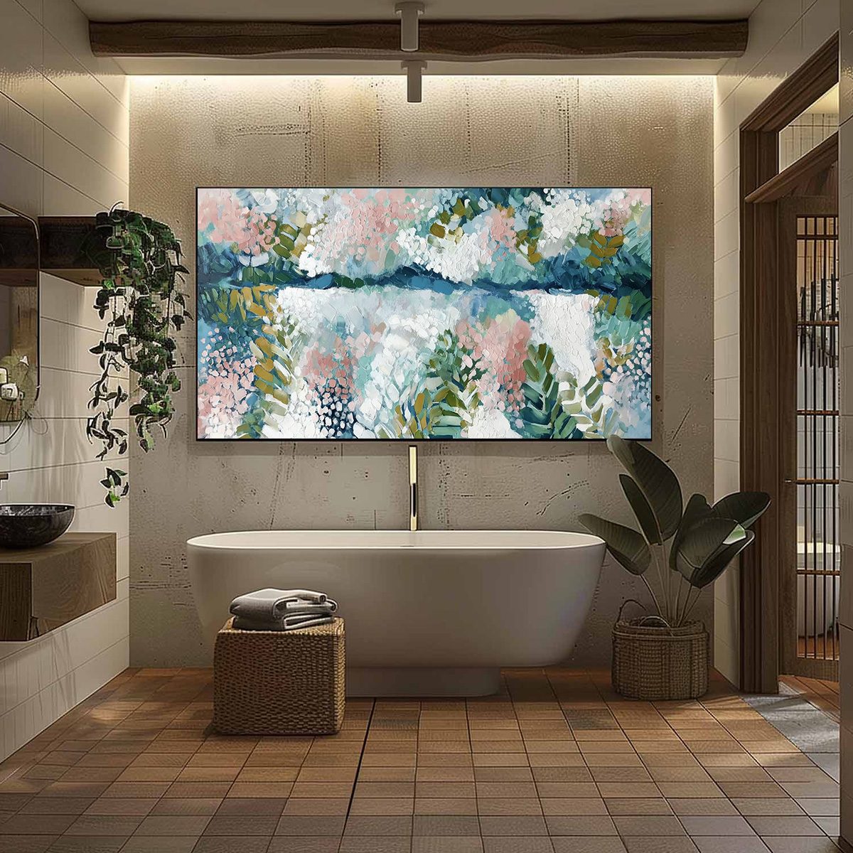 RIVER OF PETALS: Textured Abstract Floral Landscape Painting