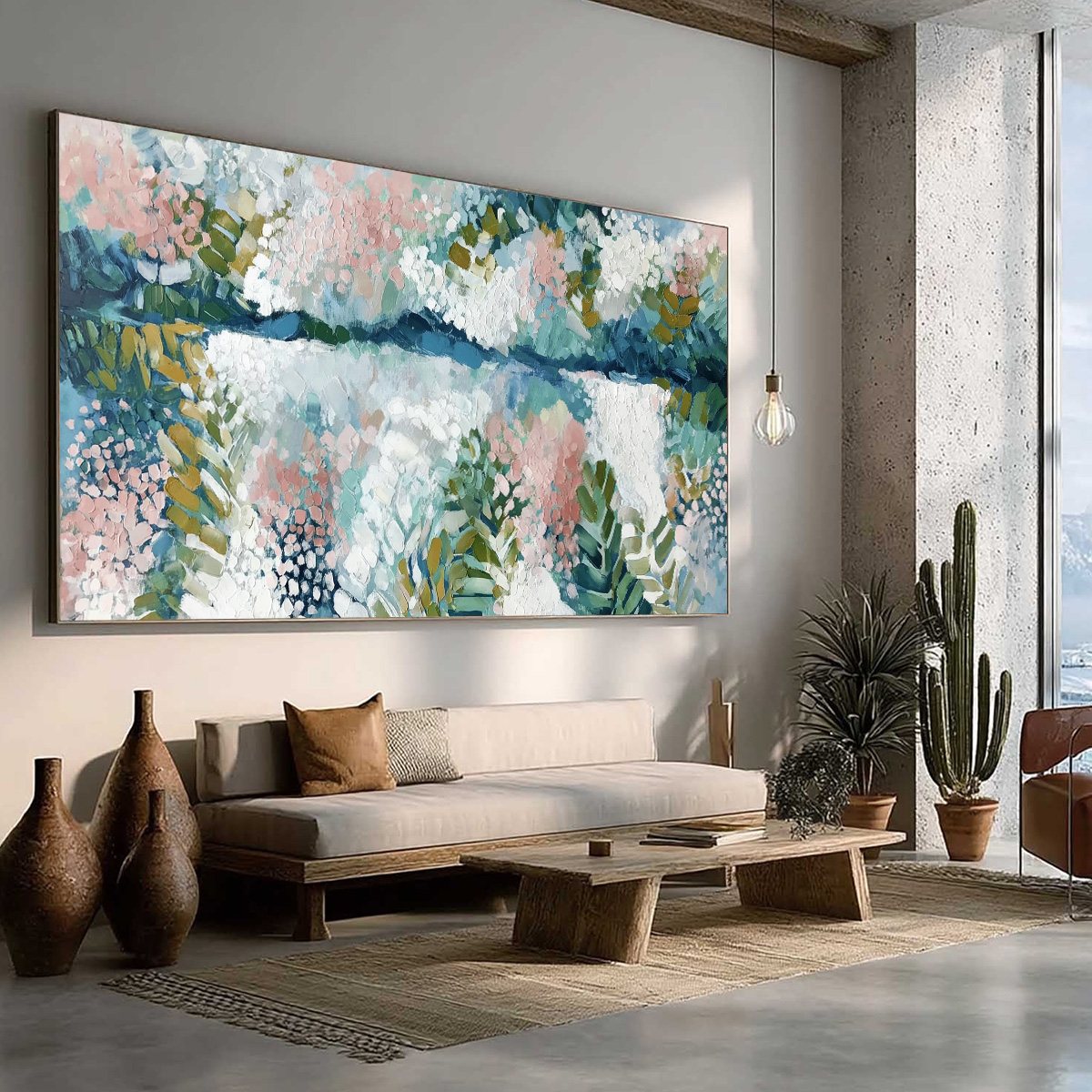 RIVER OF PETALS: Textured Abstract Floral Landscape Painting