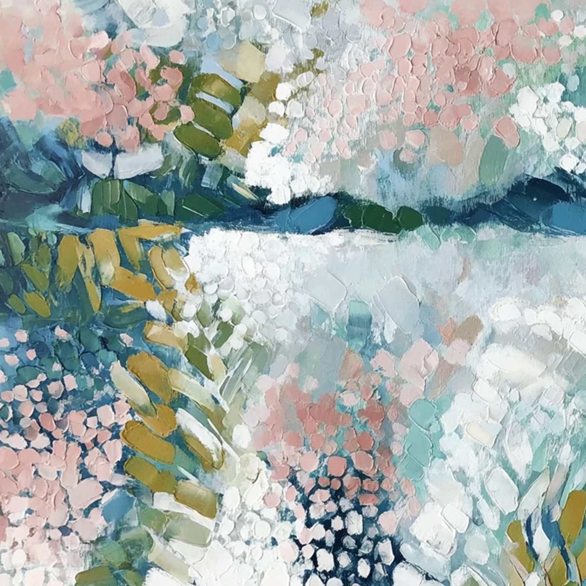 RIVER OF PETALS: Textured Abstract Floral Landscape Painting