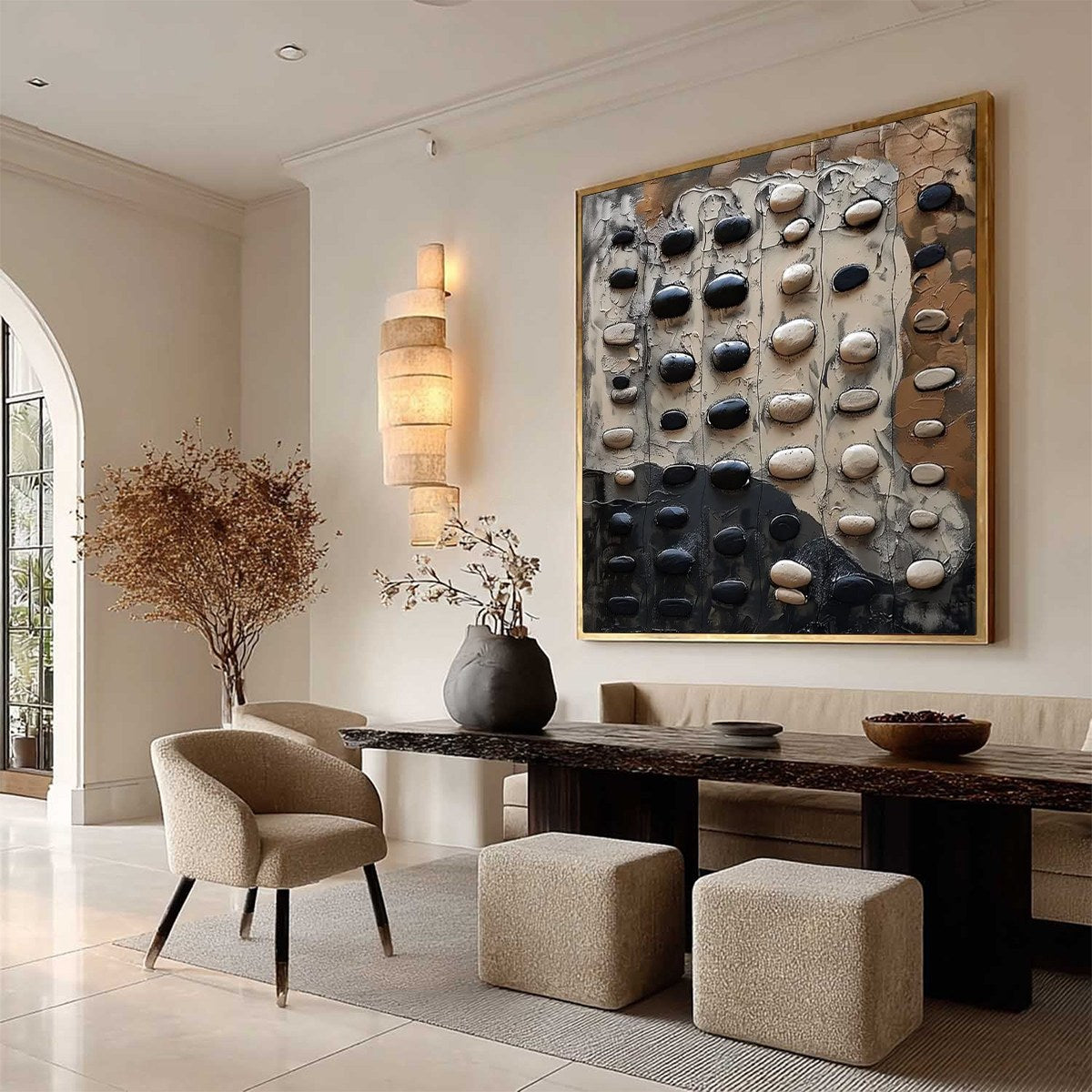 RIVER STONES: Textured Neutral Abstract Oil Painting