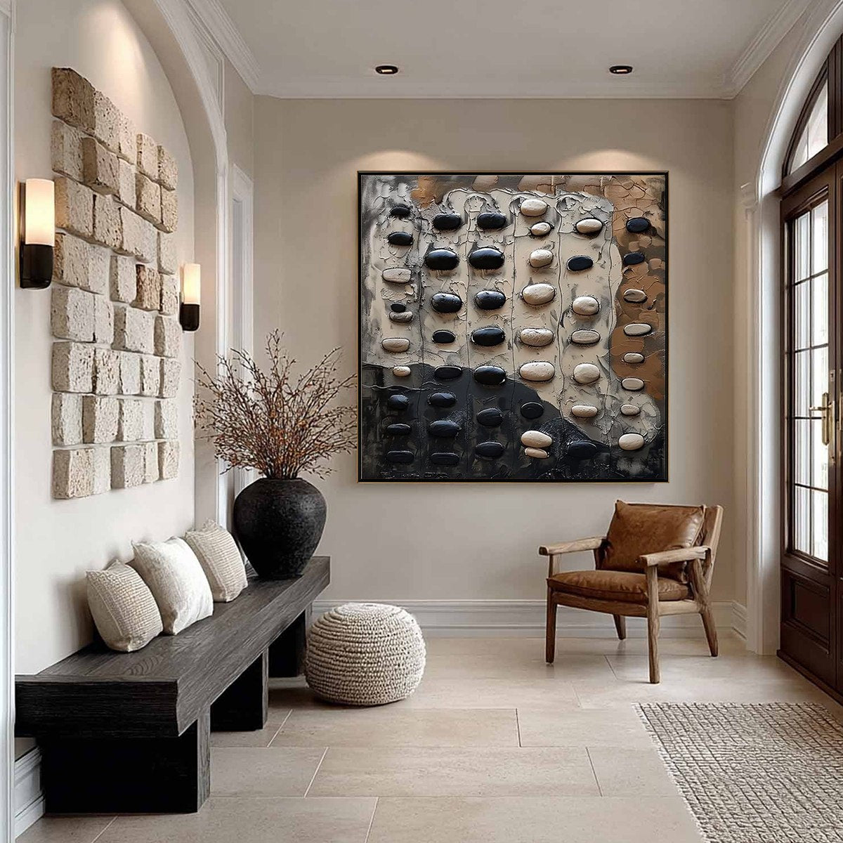 RIVER STONES: Textured Neutral Abstract Oil Painting