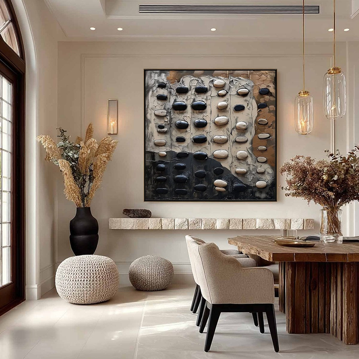 RIVER STONES: Textured Neutral Abstract Oil Painting