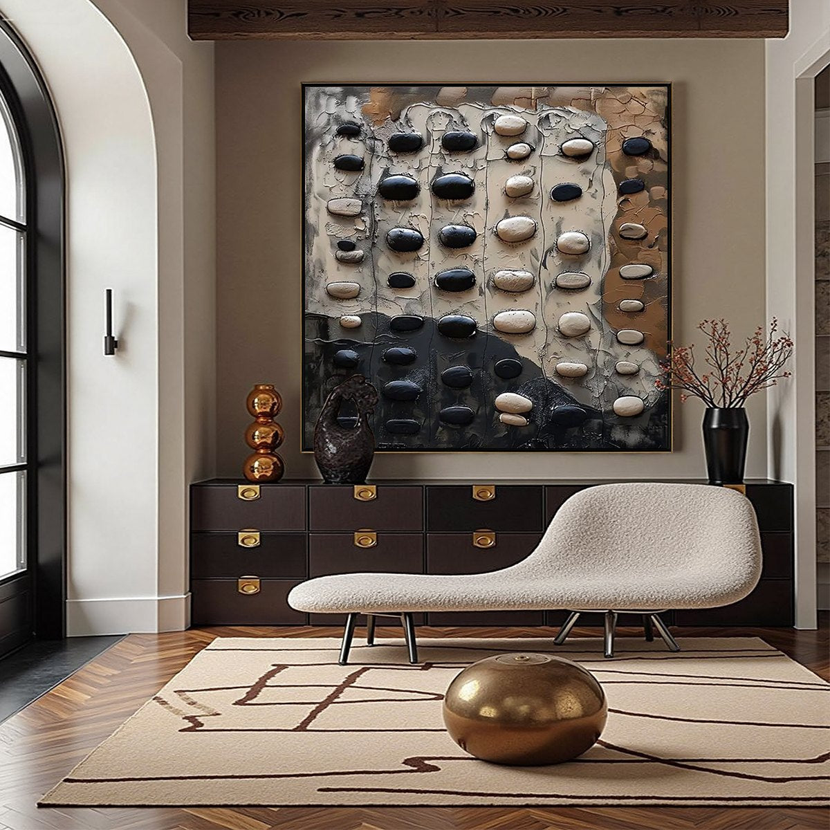 RIVER STONES: Textured Neutral Abstract Oil Painting