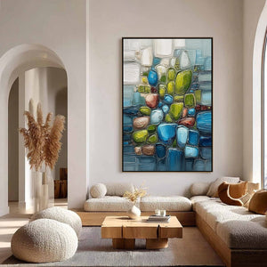 RIVERBED GEMS: Textured Vertical Abstract Impasto Wall Art