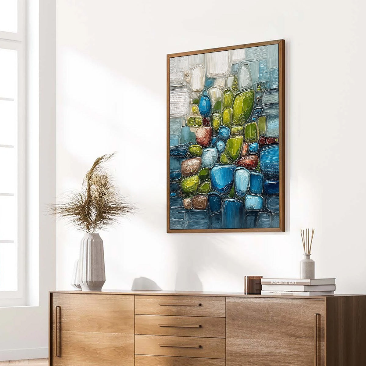 RIVERBED GEMS: Textured Vertical Abstract Impasto Wall Art
