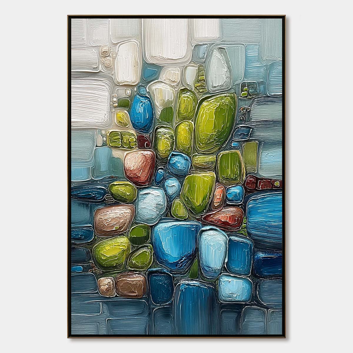 RIVERBED GEMS: Textured Vertical Abstract Impasto Wall Art