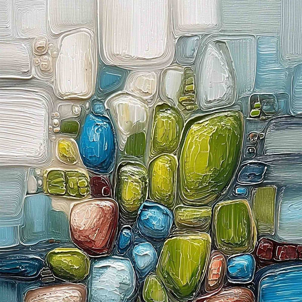 RIVERBED GEMS: Textured Vertical Abstract Impasto Wall Art